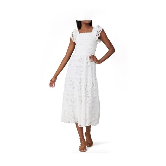 Sea New York Daisy Smocked Midi Dress in White - Picture 1 of 10
